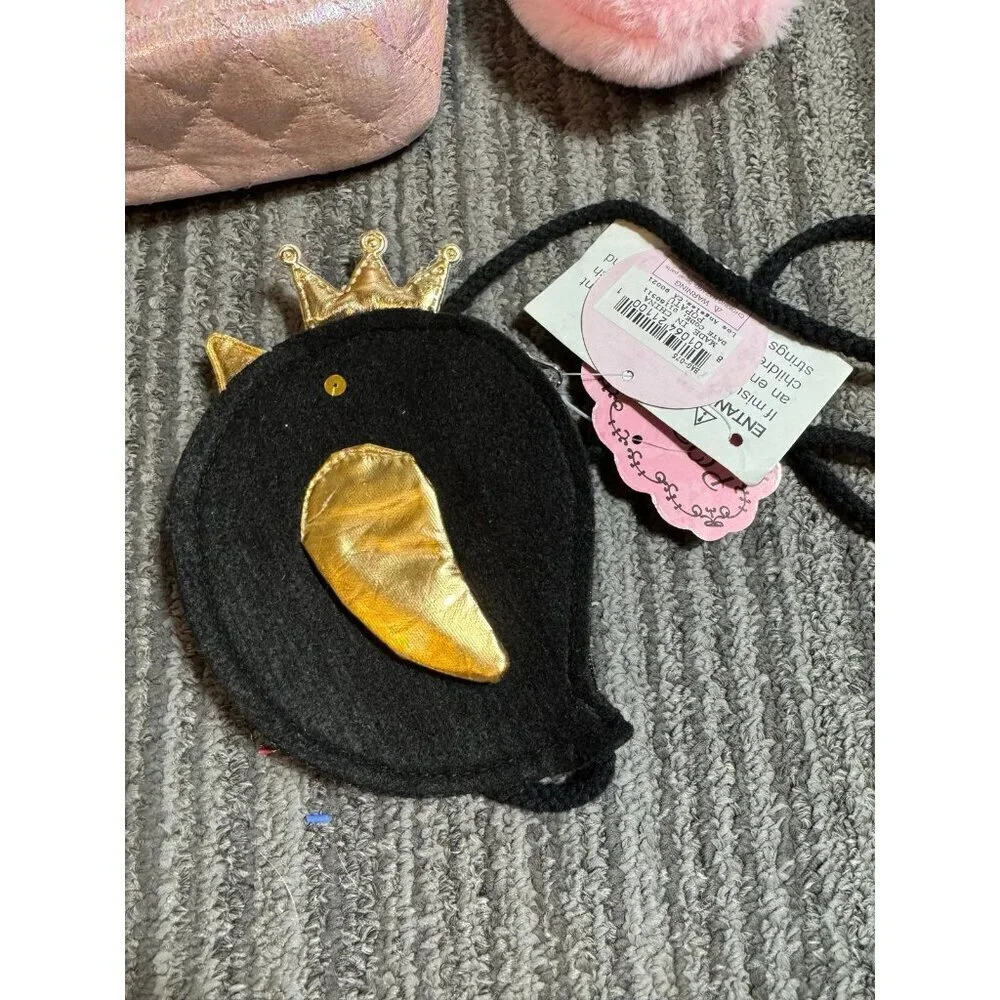 Lot of 3 little girls accessories: purses fluffy key chain bird metallic